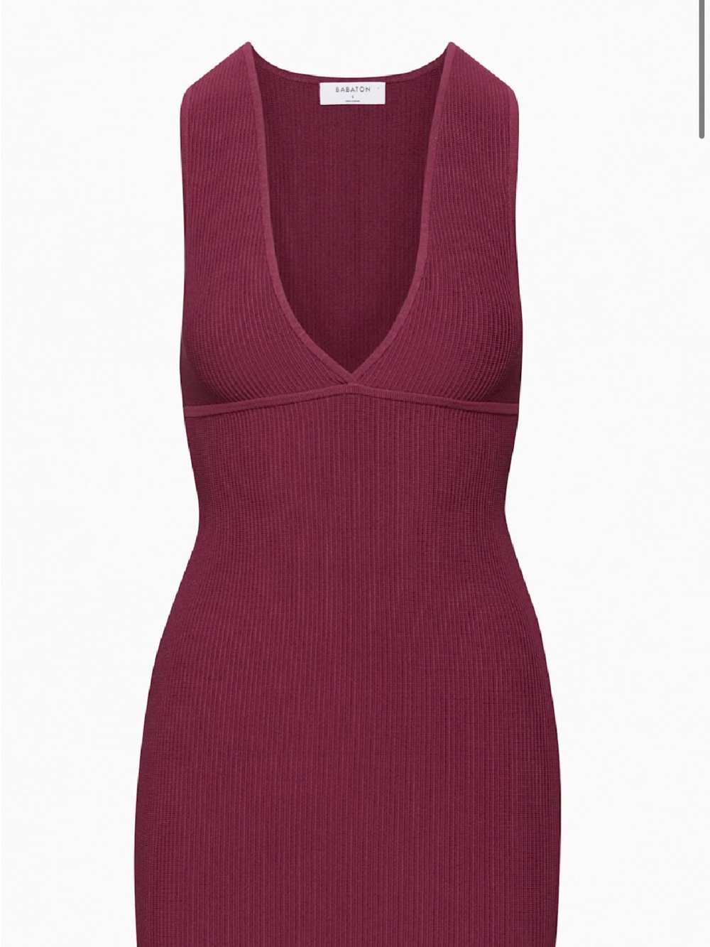 Babaton Ribbed V-Neck Dress - Burgundy
